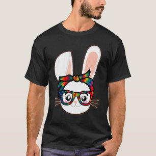 Cute Bunny Rabbit Face Tie Dye Glasses Girl Happy  T-Shirt