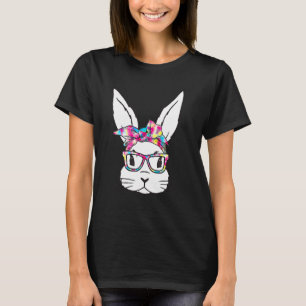 Cute Bunny Rabbit Face Tie Dye Glasses Girl Happy  T-Shirt