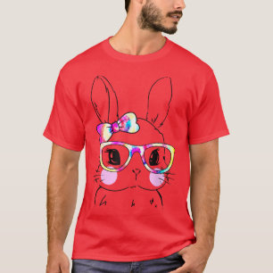 Cute Bunny Rabbit Face Tie Dye Glasses Girl Happy T-Shirt