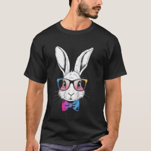 Cute Bunny Rabbit Face Tie Dye Glasses Girl Happy T-Shirt