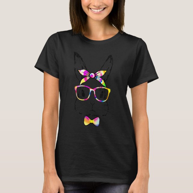 Cute Bunny Rabbit Face Tie Dye Glasses Girl Happy  T-Shirt (Front)