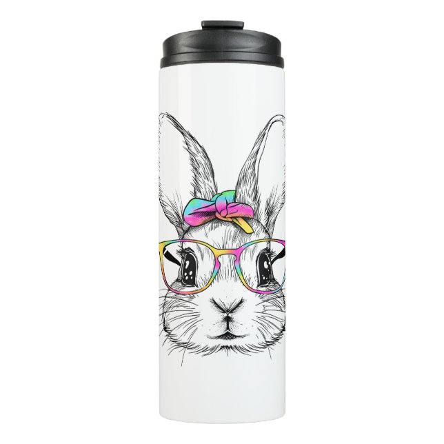 Cute Bunny Rabbit Face Tie Dye Glasses Girl Happy  Thermal Tumbler (Front)
