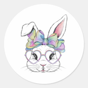 Cute Bunny Rabbit Face Tie Dye Gles Girl Happy Eas Classic Round Sticker