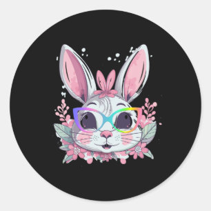 Cute Bunny Rabbit Face Tie Dye Gles Girl Happy Eas Classic Round Sticker