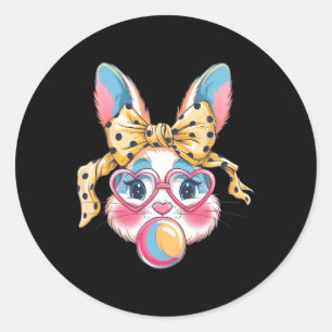 Cute Bunny Rabbit Face Tie Dye Gles Girl Happy Eas Classic Round Sticker