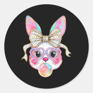 Cute Bunny Rabbit Face Tie Dye Gles Girl Happy Eas Classic Round Sticker