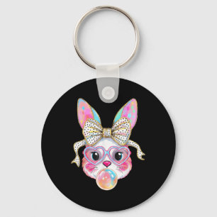 Cute Bunny Rabbit Face Tie Dye Gles Girl Happy Eas Key Ring