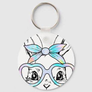 Cute Bunny Rabbit Face Tie Dye Gles Girl Happy Eas Key Ring