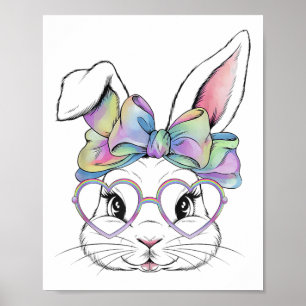 Cute Bunny Rabbit Face Tie Dye Gles Girl Happy Eas Poster