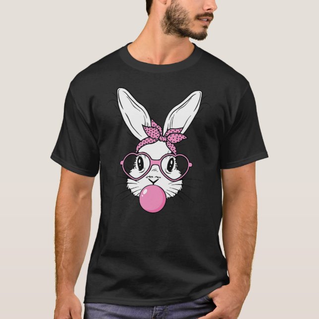 Cute Bunny Rabbit Face With Bandana Heart Glasses  T-Shirt (Front)