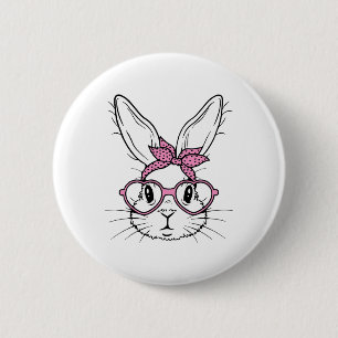 Cute Bunny Rabbit Face With Bandana Heart Gles Eas 6 Cm Round Badge