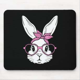 Cute bunny rabbit face with bandanna heart glasses mouse pad