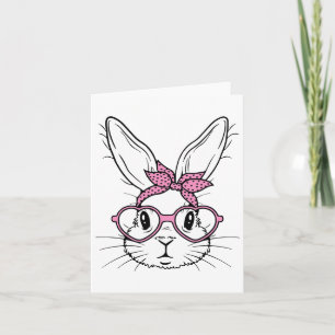 Cute Bunny Rabbit Face With Bandanna Heart Gles Ea Card