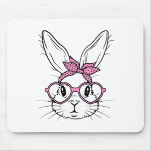 Cute Bunny Rabbit Face With Bandanna Heart Gles Ea Mouse Pad