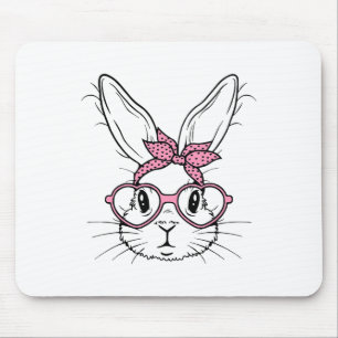 Cute Bunny Rabbit Face With Bandanna Heart Gles Ea Mouse Pad
