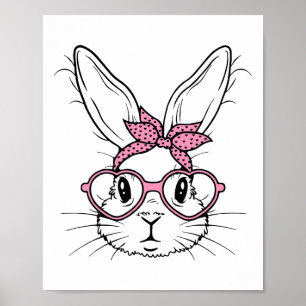 Cute Bunny Rabbit Face With Bandanna Heart Gles Ea Poster