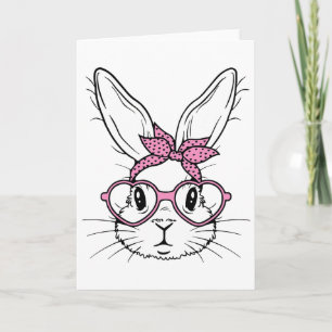 Cute Bunny Rabbit Face With Byndana Heart Gles Eas Card