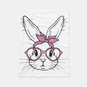 Cute Bunny Rabbit Face With Byndana Heart Gles Eas Fleece Blanket