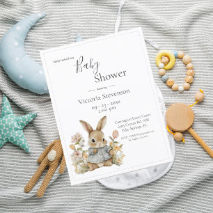 Cute Bunny Rabbit Floral Baby Shower Invitation Postcard