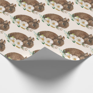 Cute Bunny Rabbit Floral Watercolor Modern Easter Wrapping Paper