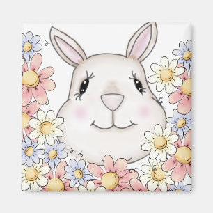 Cute Bunny Rabbit Flowers & Butterflies Magnet