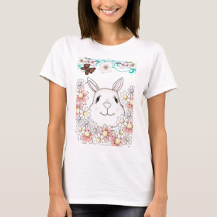 Cute Bunny Rabbit Flowers & Butterflies T-Shirt
