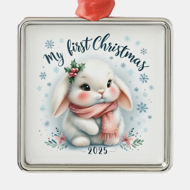 CUTE BUNNY RABBIT FOR MY FIRST CHRISTMAS METAL ORNAMENT (Front)