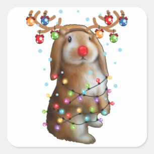 Cute Bunny Rabbit Funny Christmas Holiday Gifts Square Sticker