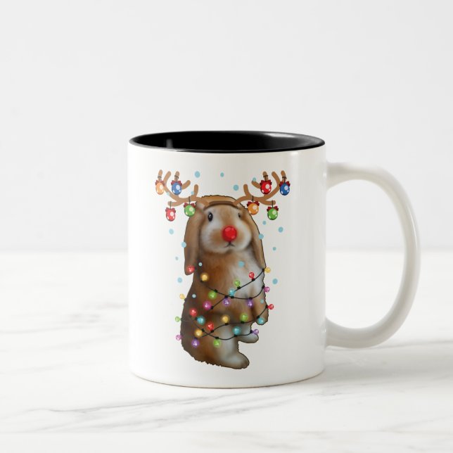 Cute Bunny Rabbit Funny Christmas Holiday Gifts Two-Tone Coffee Mug (Right)