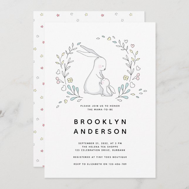 Cute Bunny Rabbit Gender Neutral Baby Shower Invitation (Front/Back)