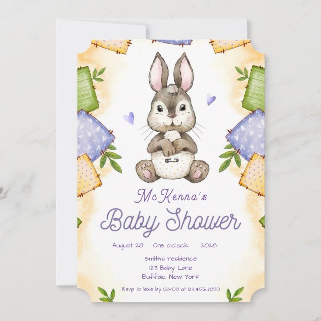 Cute Bunny Rabbit Girl Baby Shower Invitation (Front)
