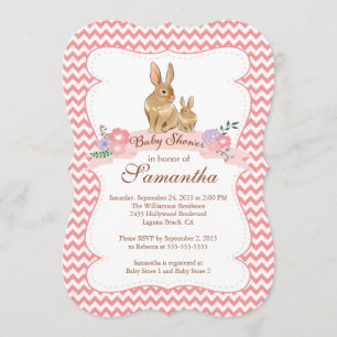 Cute Bunny Rabbit Girl Baby Shower Invitations