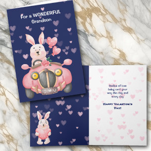 Cute Bunny Rabbit Grandson Valentine Card