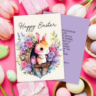 Cute Bunny Rabbit Happy Easter Family Name Holiday Card