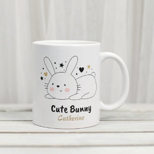 Cute Bunny Rabbit Hearts Personalised Name Coffee Mug
