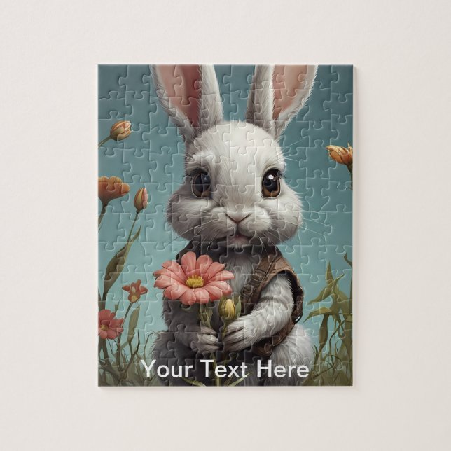 Cute Bunny Rabbit holding a flower Jigsaw Puzzle (Vertical)
