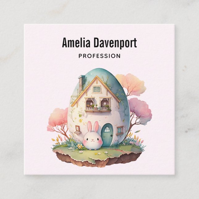 Cute Bunny Rabbit Japanese Kawaii Style Square Business Card (Front)