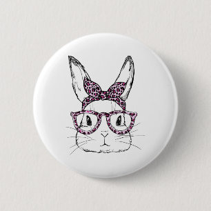 Cute Bunny Rabbit Leopard Gles Happy Easter Day 6 Cm Round Badge