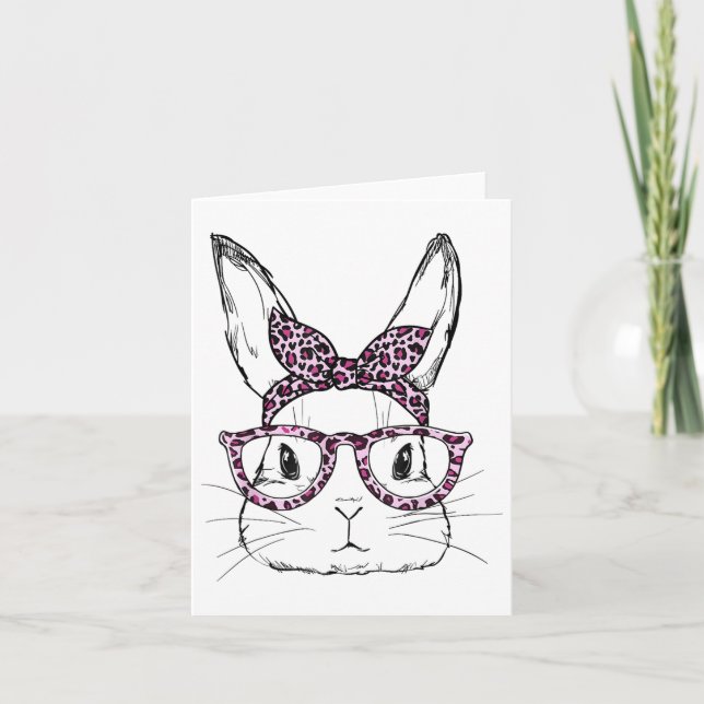 Cute Bunny Rabbit Leopard Gles Happy Easter Day  Card (Front)