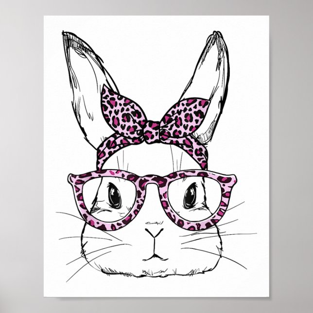 Cute Bunny Rabbit Leopard Gles Happy Easter Day  Poster (Front)