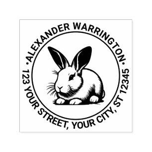 Cute Bunny Rabbit Line Art #3 Name Ret Address Self-inking Stamp