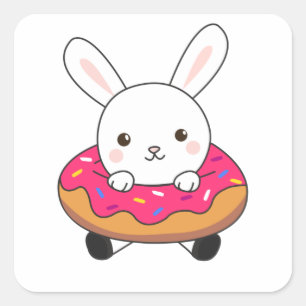 Cute bunny rabbit loaf Doughnut Sprinkles Pink Square Sticker