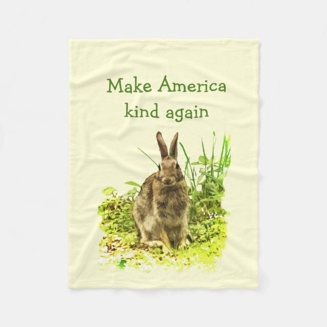 Cute Bunny Rabbit Make America Kind Again Blanket (Front)