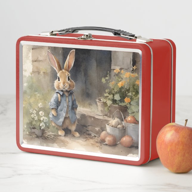 Cute Bunny Rabbit motif Metal Lunch Box (In Situ)
