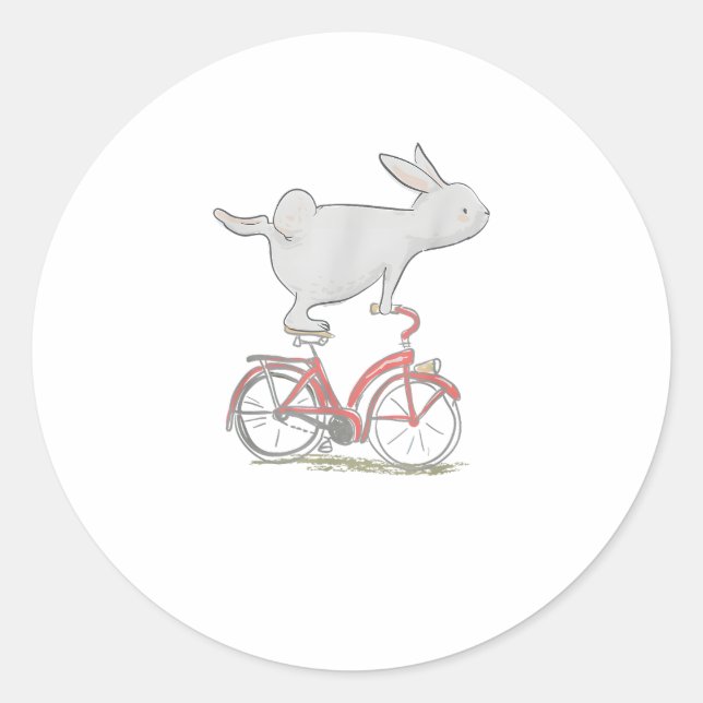 Cute Bunny Rabbit On Bike _ Cycling _ Bicycle  & G Classic Round Sticker (Front)