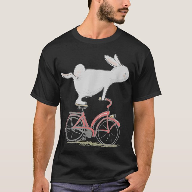 Cute Bunny Rabbit On Bike Cycling Bicycle & Gift T-Shirt (Front)
