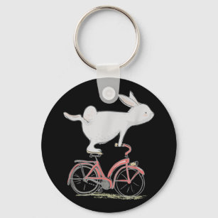 Cute Bunny Rabbit On Bike Cycling Bicycle Key Ring