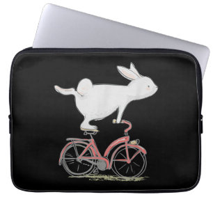 Cute Bunny Rabbit On Bike Cycling Bicycle Laptop Sleeve