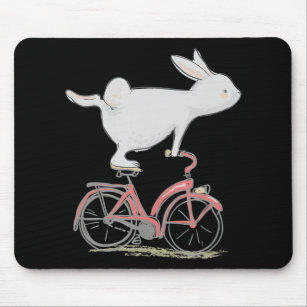 Cute Bunny Rabbit On Bike  Cycling Bicycle Mouse Pad