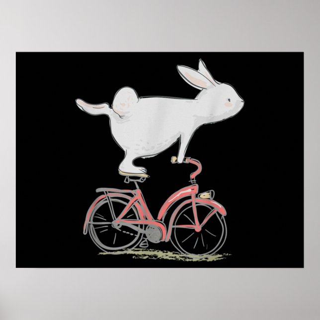 Cute Bunny Rabbit On Bike Cycling Bicycle Poster (Front)